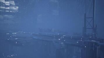 CGI Futuristic city in the sky surrounded by dynamic weather conditions video