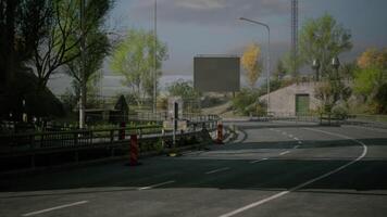CGI Roadway surrounded by greenery and signage in a serene landscape view video