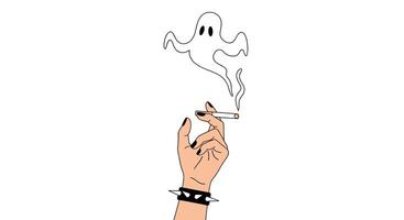 A Hand Holding a Cigarette With a Ghost Smoking Above it in Animation vector