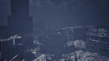 CGI Destruction of a cityscape at night with collapsed buildings and debris video