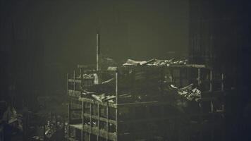 CGI Ruins of a once vibrant building in a desolate urban landscape at dusk video