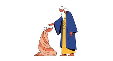 Elderly Gentleman Blesses Young Person Illustration Emphasizing Generational Ties Respect and Guidance Exchange vector