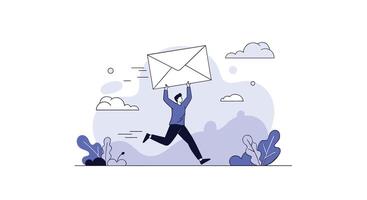 Person Running with Large Email Symbol Delivering Information Electronically and Quickly Across Network vector