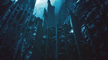 CGI Dark and mysterious chasm with jagged rock formations under moonlight video