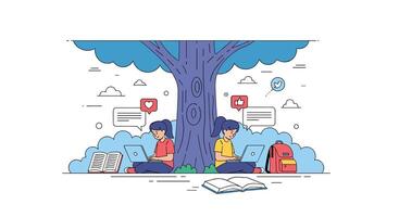 Modern Society Connection Issues Illustrated Via Two People Backing up to a Tree vector