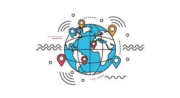 A Globe Surrounded by Location Pins Illustrates Global Communication and Connectivity Concept Well vector