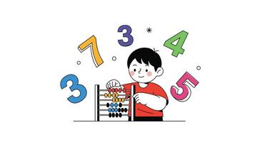 Little Boy Practicing Arithmetic with Abacus and Numbers Learning Basic Mathematical Skills vector