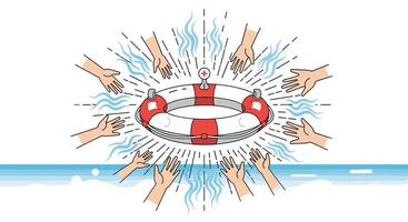 Illustration of Collaborative Support Network with Circle of Hands and Life Saver vector