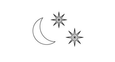 Celestial Design Featuring a Crescent Moon and Two Eight Pointed Stars Illustration vector