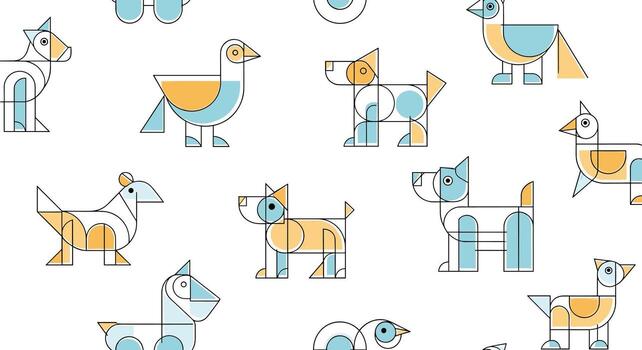 Geometric Animals Abstract Pattern Minimalist Design Background Featuring Various Species On White vector