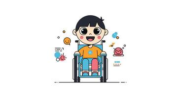 Happy Young Boy With Physical Disability in a Wheelchair Represented in Pixel Art vector