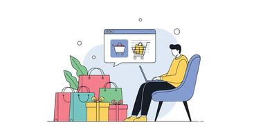 Online Shopping and E-Commerce Enjoy Shopping in the Comfort of Your Own Home vector