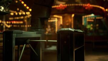 CGI Empty amusement park at night with illuminated rides and eerie quietness video