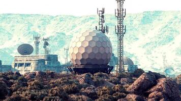 CGI Mountainous military base with advanced communication systems video