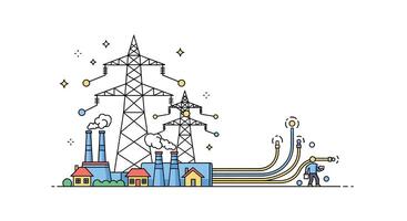 Power Generation and Transmission from Power Plants to Cities with Electrical Grid vector
