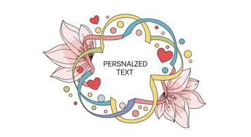 Floral and Hearts Frame with Personalized Text - A Vibrant and Decorative Design vector
