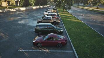 CGI Quiet afternoon at an empty parking lot with various parked vehicles video