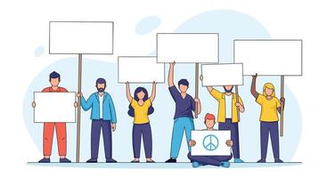 People Demonstrating Together Holding Blank Signs for Displaying Messages and Raising Public Awareness vector