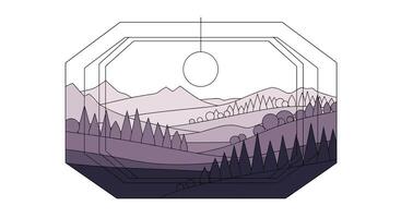 Mountainscape and Evergreen Trees Enclosed in a Geometric Transparent Octagon Illustration Artwork vector