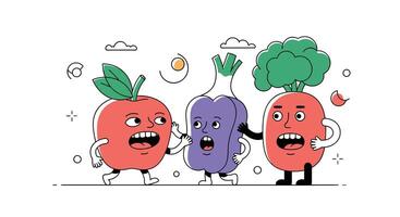 Vegetable Characters Having an Argument in a Cartoonish Style with a White Background vector