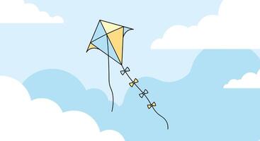 Soaring Kite Above The Clouds A Delightful Skyward Journey On A Breezy Day vector