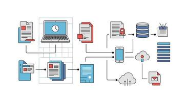 Streamlining Data Flow Automating Processes Optimizing Workflow Ensuring Seamless Operations Boosting Efficiency Achieving Digital Transformation vector