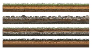 Different Soil Horizons Types and Layers of Soil Illustrated with Grass Above Them vector