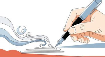 A Human Hand Writes with a Fountain Pen on White Paper Creating Artistically vector