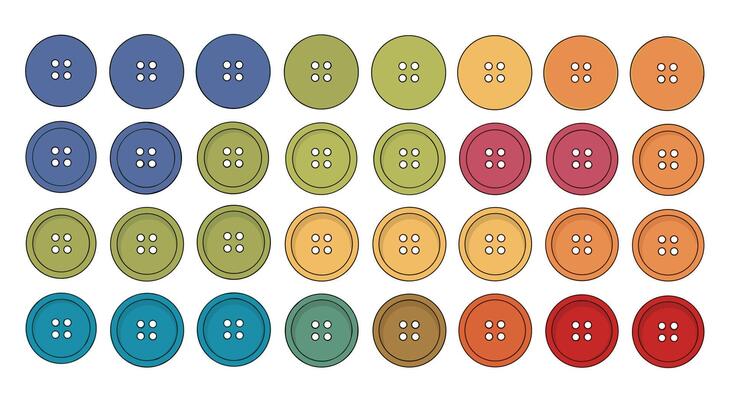 Collection of Round Buttons in Various Colors Arranged in a Neat Symmetrical Fashion
