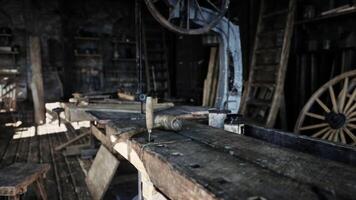 CGI Old carpentry workshop featuring vintage tools and rustic woodwork video