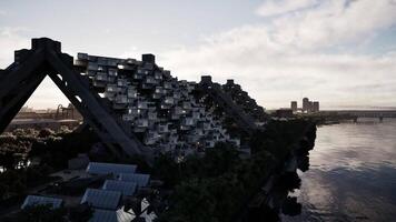 CGI Riverside modern architecture with residential units and skyline video