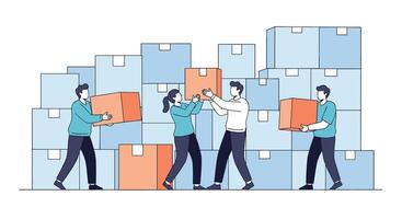 Effective Teamwork in Warehouse Setting Illustrating Collaboration and Efficiency in Logistics Operations vector