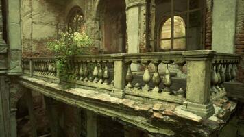 CGI Old mansion ruins with crumbling structure and lush greenery video