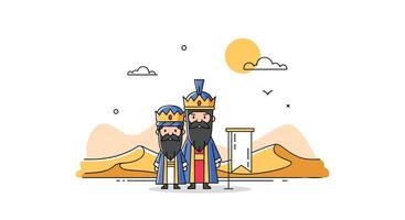 A Cartoon Illustration of Three Wise Men in the Desert Environment vector