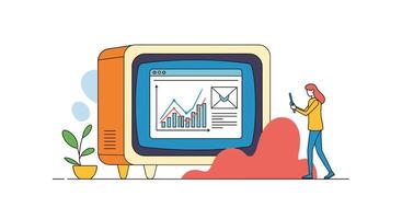 Analyzing Digital Marketing Performance and Strategy Via Data Visualization Analytics On A Television Screen vector