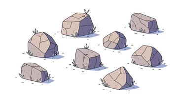 An Array of Angular Stones and Boulders Scattered on A White Backdrop Surface vector
