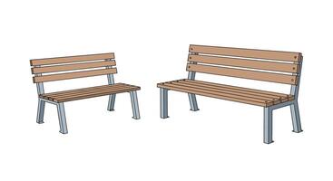 Two park benches sitting parallel one small and one bigger isolated background outdoor vector