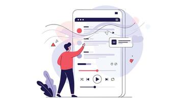 Man Using Mobile Phone App Interface for Music Playlist Management and Personalization Concepts vector