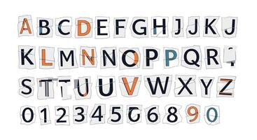 Cutout Alphabet and Numbers Vintage Paper Collage Style Educational Design Elements Resource Pack vector