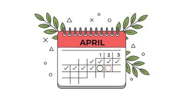 April Calendar Illustration with Green Branches and Checked Off Days for Planning vector