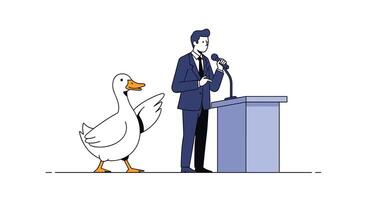 Political Speech Disrupted by a Duck Public Speaking Event Audience Disturbance Humorous Situation vector