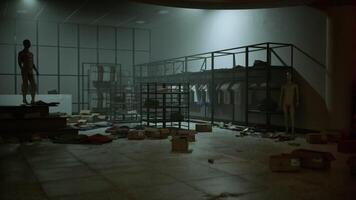 CGI Store interior devastated by robbery with clothes scattered and boxes abandoned video
