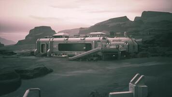 cgi colono base su un' lontano pianeta sotto un' nuvoloso cielo a crepuscolo video