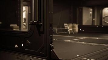 CGI Exploring the interior of a futuristic space station facility at night video