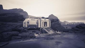 CGI Colonist base set on a remote, rugged, and sparse planet video