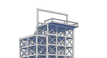 Metallic Structural Tower Constructed with Interconnected Beams and Support Frames on a White Background vector