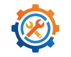 Mechanical engineering and technical service illustration with gear and crossed wrenches vector
