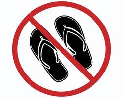 Forbidden footwear symbol featuring black flip flops inside a red prohibition circle design vector