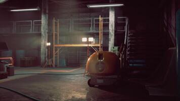 CGI Exploring a dimly lit underground bunker with industrial equipment and lighting video