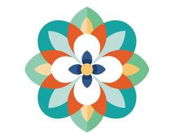 Geometric colorful floral design illustration in a flat style with abstract overlapping shapes and petals vector